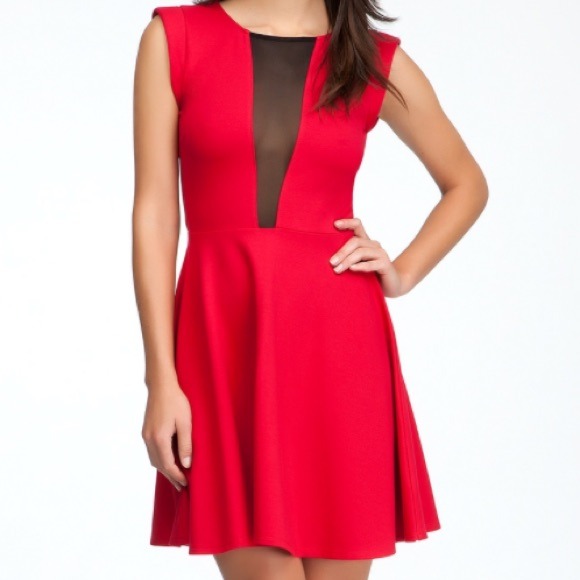 Red Fit & Flare Mesh Front & Back Dress