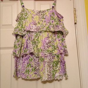 green and purple floral shirt