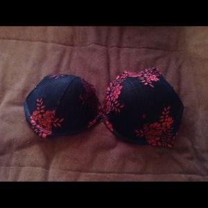Lacy black and red bra