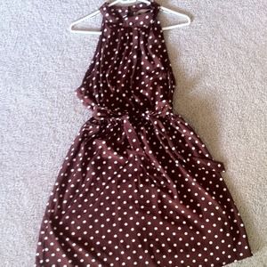 Brown White Polka Dot Halter Dress Size L