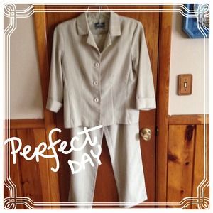 Beige with White Pin Stripes Suit - Size 12