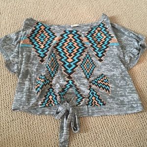 Grey crop top with tribal pattern
