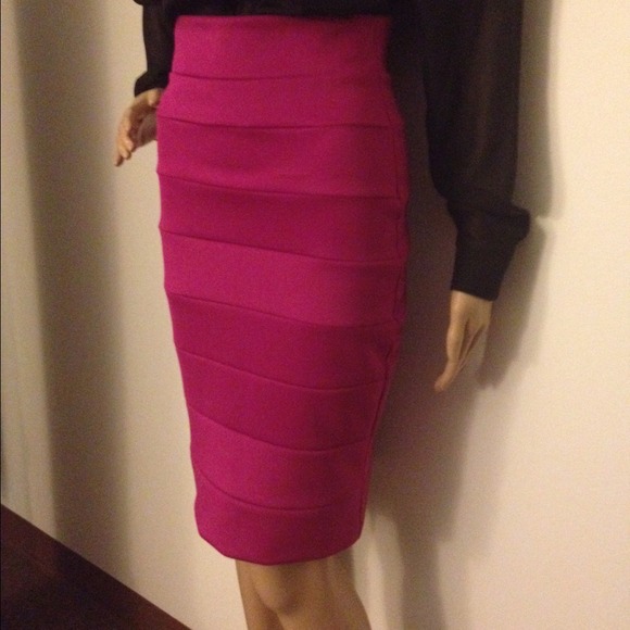 Fushia Knee Length Fitted Skirt (NWOT) - Picture 2 of 4