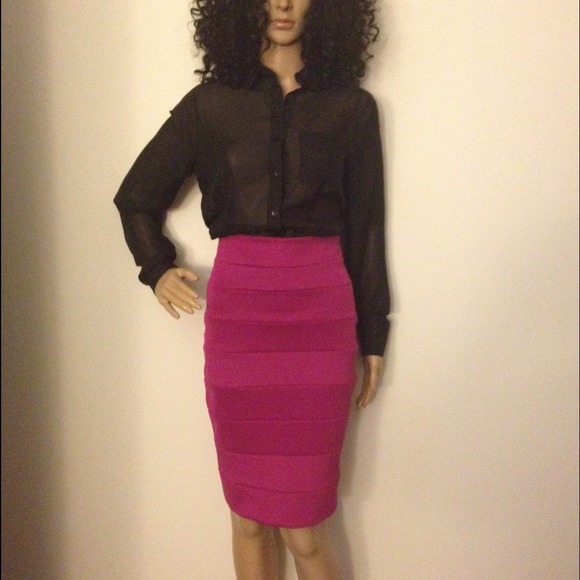 Fushia Knee Length Fitted Skirt (NWOT) - Picture 3 of 4