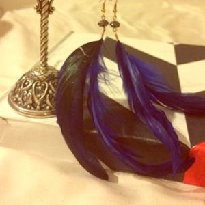 Blue feather earrings