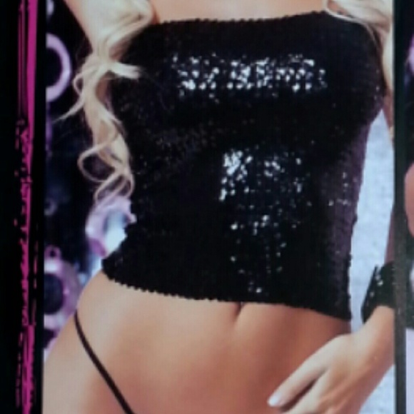 Black Sequin Strapless Top / Skirt - Picture 1 of 5
