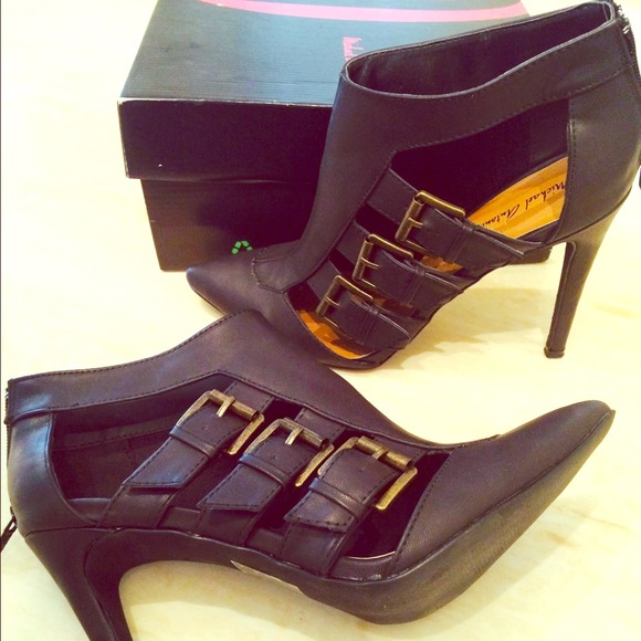 Black leather shoe booties.