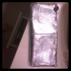 Silver shiny makeup bag