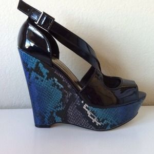 Kardashian Kollection Snake Skin Wedges