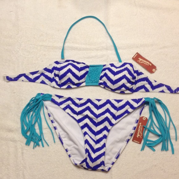 2 piece-Turquoise, blue an white swimwear.