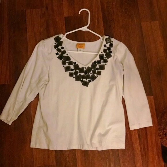 Embellished neckline top