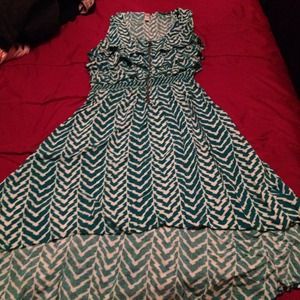 Chevron, zippered high-low dress.