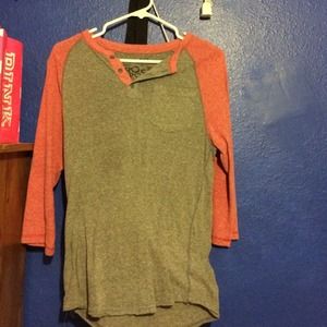 peach & gray long sleeved shirt