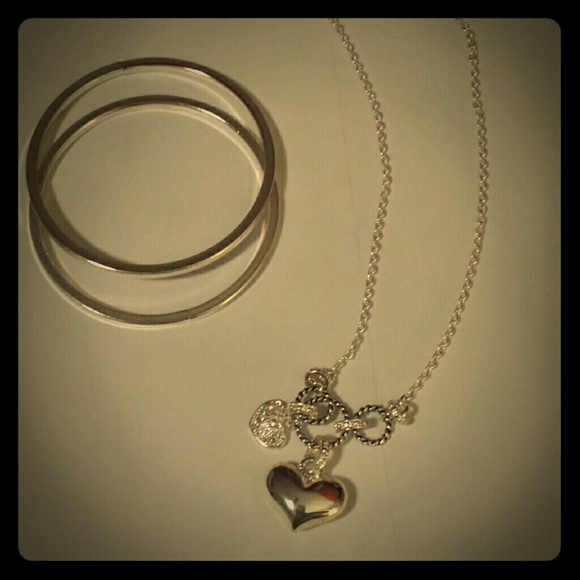 Brighton Heart Pendant Necklace + Silver Bangles