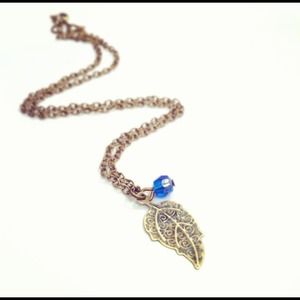 Rustic Leaf Blue Charm Necklace
