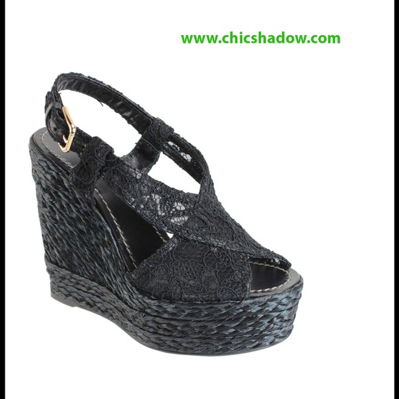 Dolce & Gabbana Mesh/Woven Straw Open Toe Wedges - Picture 1 of 4