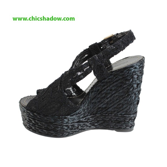 Dolce & Gabbana Mesh/Woven Straw Open Toe Wedges - Picture 3 of 4