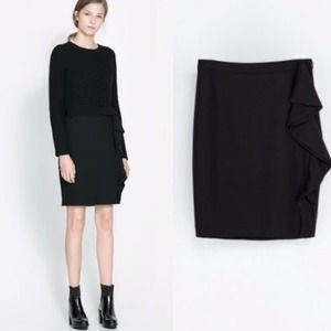 Zara black skirt with side ruffle