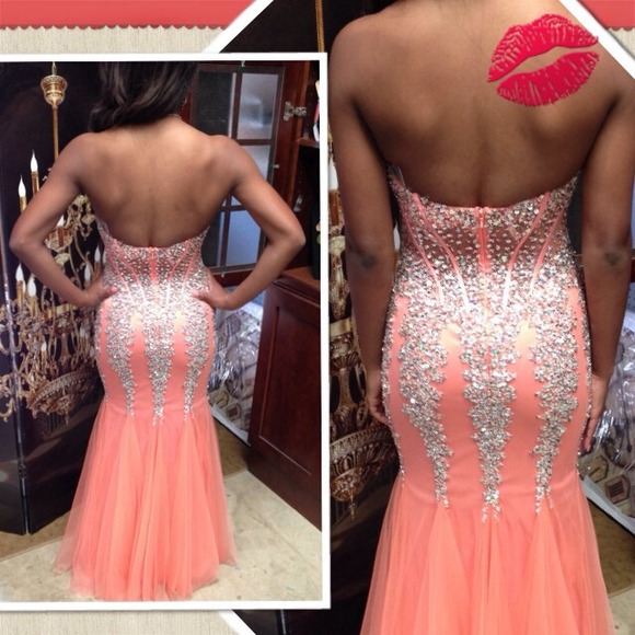JOVANI #5908 #Coral/Silver💃💃💃 - Picture 2 of 4