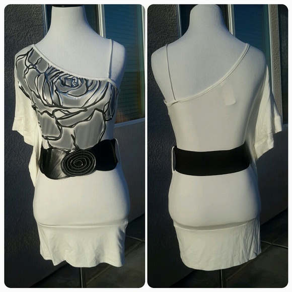 Cream Floral One Shoulder Spaghetti Strap Dress.