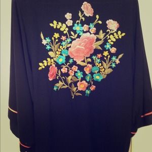 Black kimono with pink floral