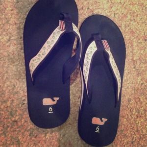 Navy and pink flip flops