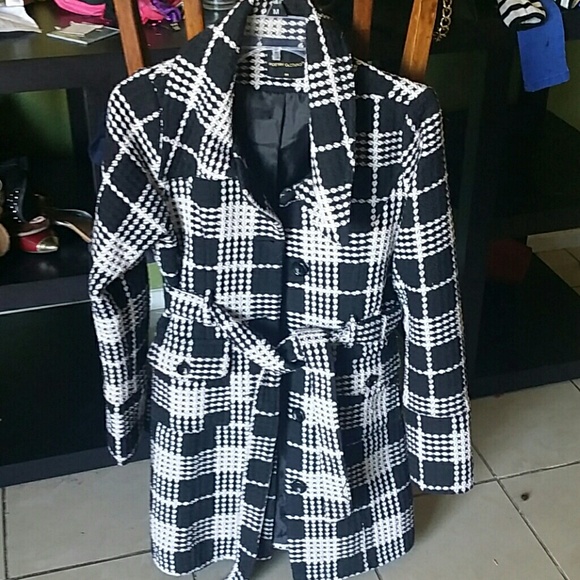Black and white long trench coat