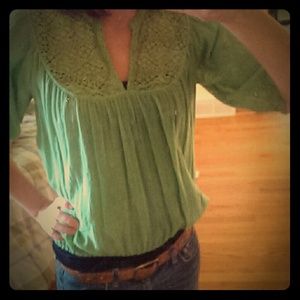 LUCKY Brand sheer green peasant top