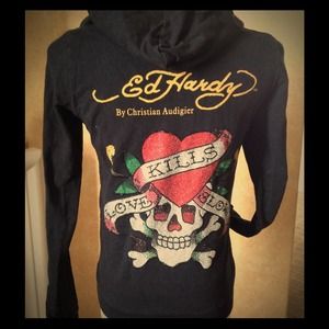 👉 Ed Hardy 👈 black hoodie jacket