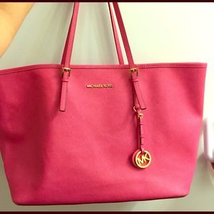 Authentic Michael kors hot pink jet set tote