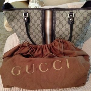 💯%Authentic Gucci Monogram Coated Canvas Tote Bag