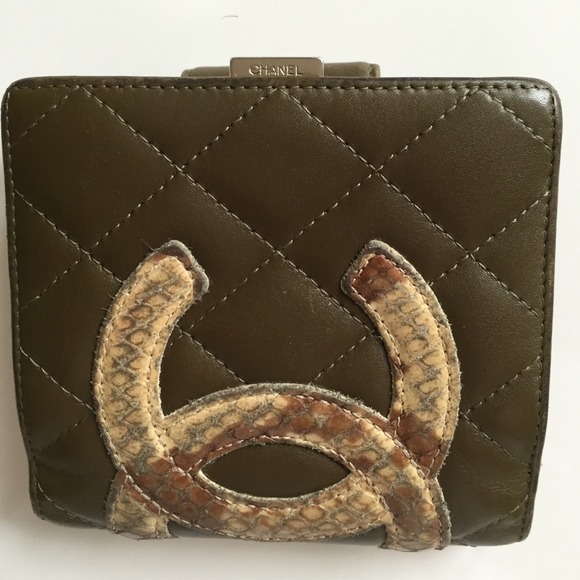 Authentic Chanel lamb skin and Python logo wallet