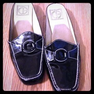 Cole haan black patent leather mule loafers