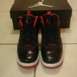 Black/varsity red/white Jordans TC