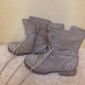 taupe combat boots with studded toe & heel