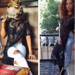 NEW REDUCED  Black Sheer lace slit dress