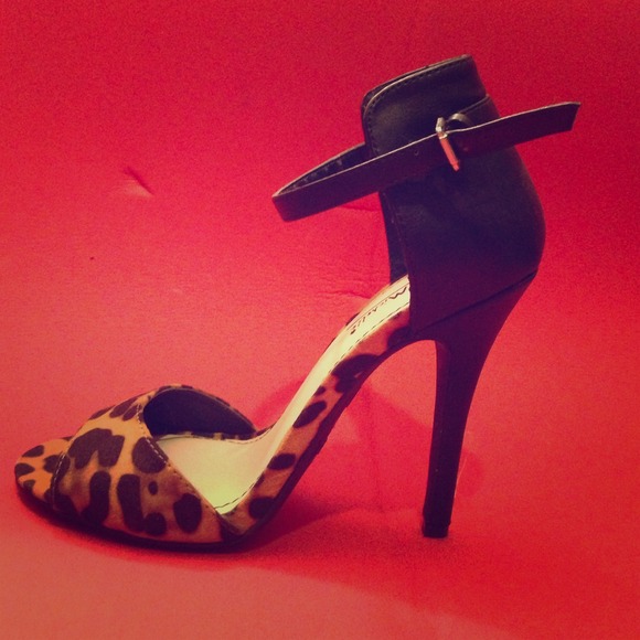 Anne Michelle Leopard Suede Single Strap Heels