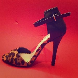 Anne Michelle Leopard Suede Single Strap Heels