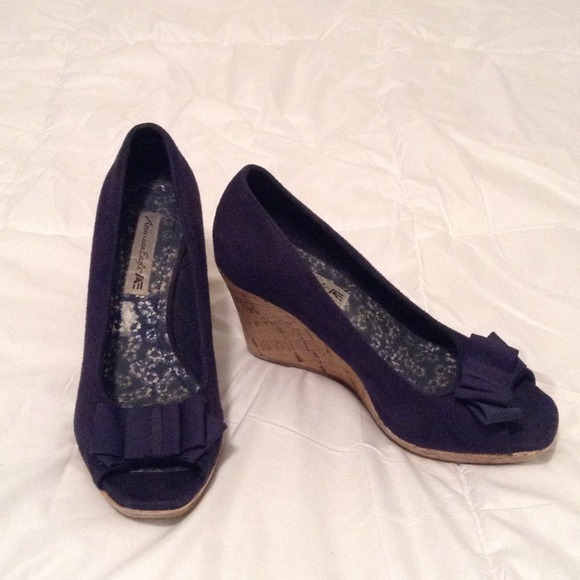 Navy Blue American Eagle Cork Bottom Wedges