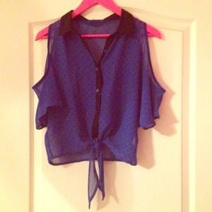 Open Shoulder Polka Dot/Sheer Button Up