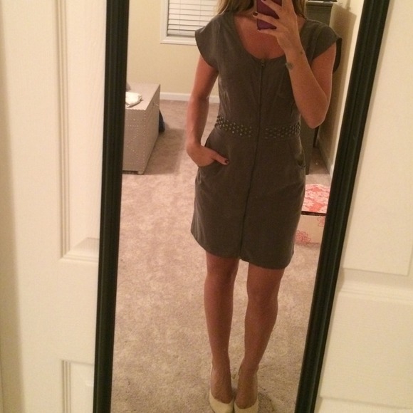 Slate gray zipper down dress with studs