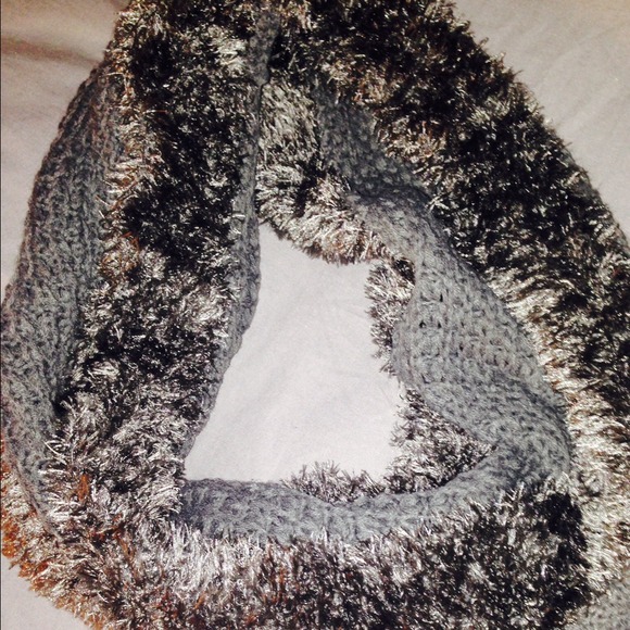 Charcoal grey infinity scarf.