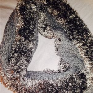 Charcoal grey infinity scarf.