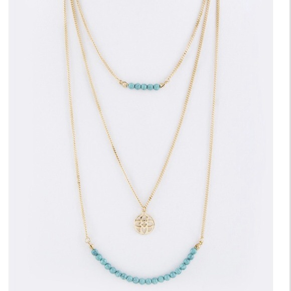 Long Turquoise And Gold Clover Necklace