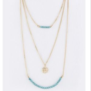 Long Turquoise And Gold Clover Necklace