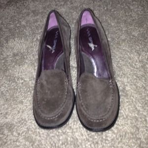 Brown suede loafers heels
