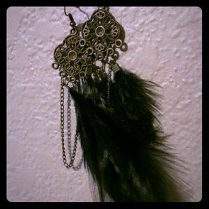 Black and gray feather earrings