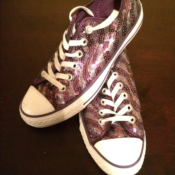 Sequin Purple & Silver Zebra Print Converse