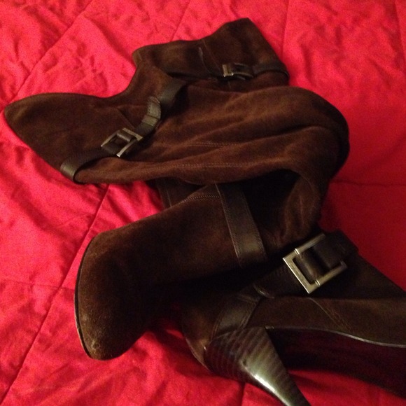 CALVIN KLEIN over the knee brown suede boot - Picture 1 of 4