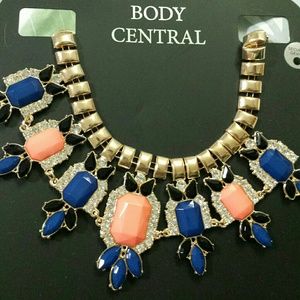 Coral & blue statement necklace brand new